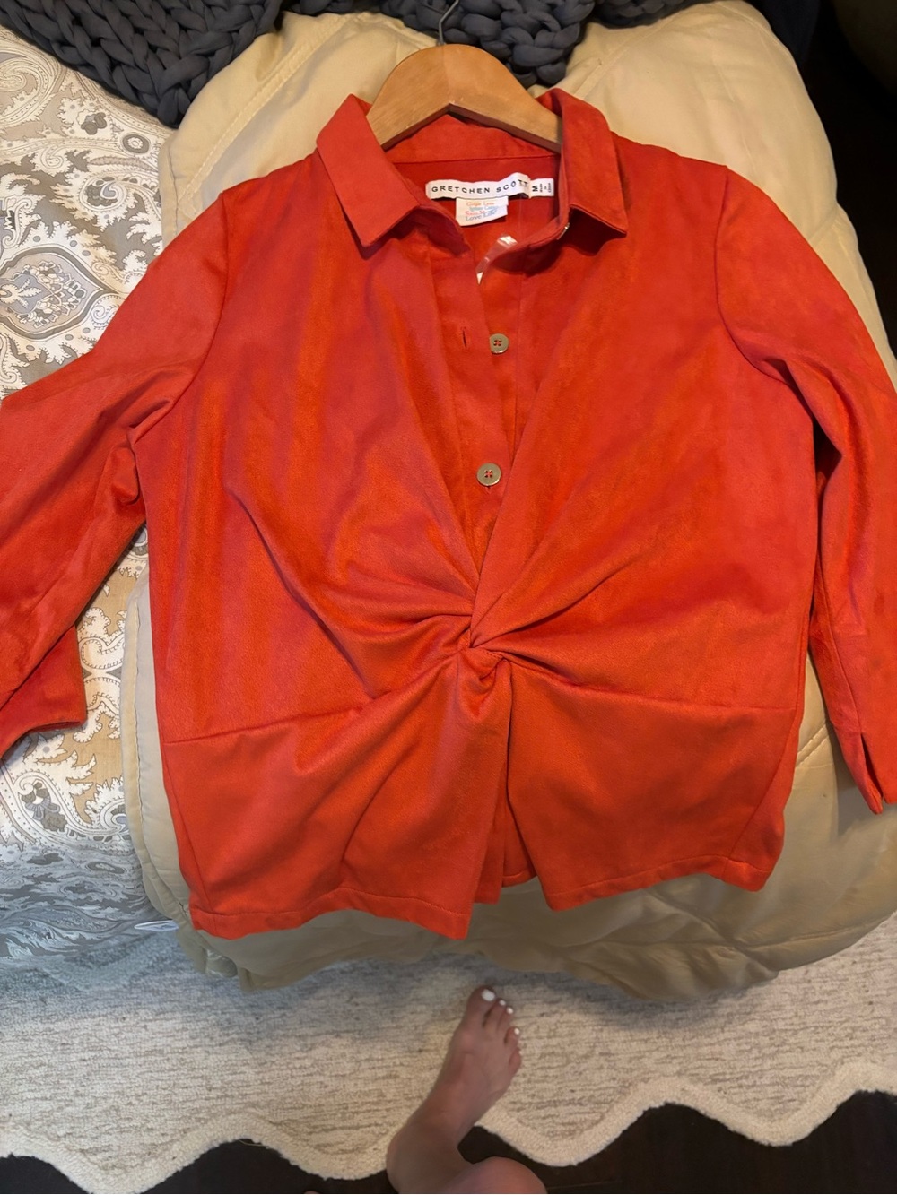 Gretchen Scott orange/red Collared suede feel Blouse
